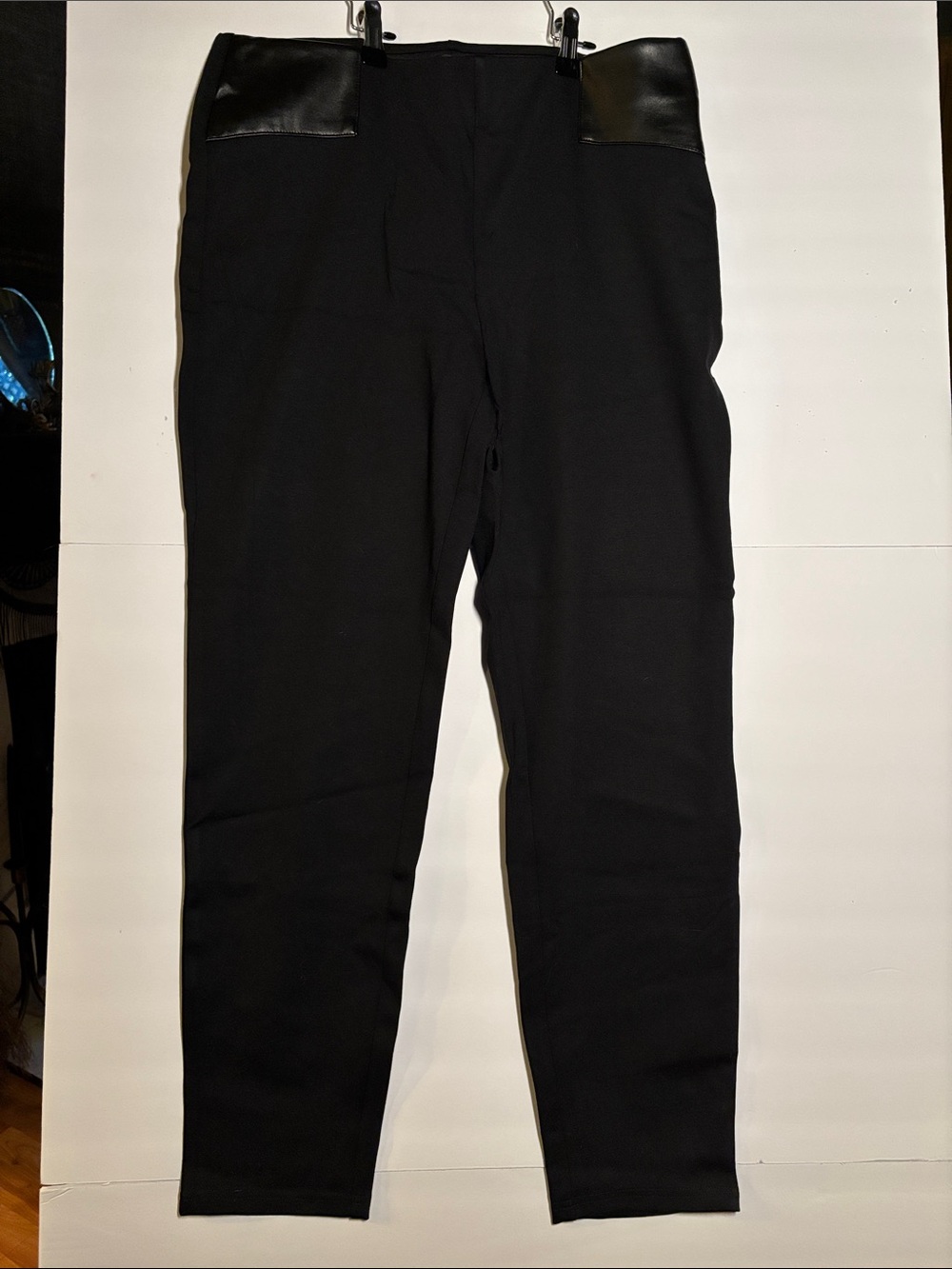 JM Collection Black Pants with Faux Leather Detail